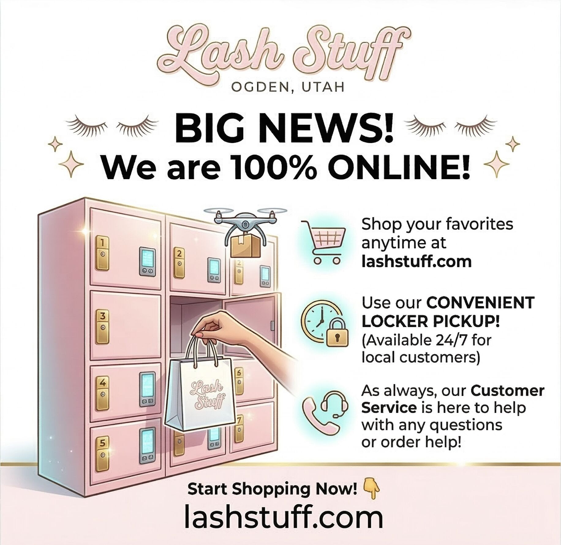 Lash Stuff locker pickup — available 24/7 for local customers in Ogden, Utah