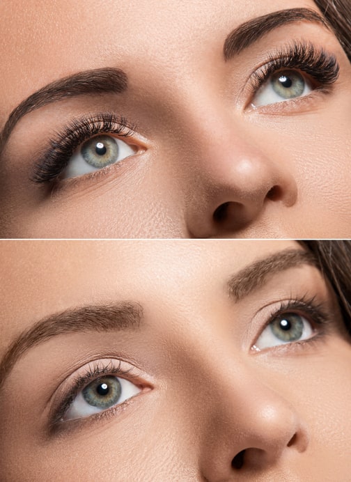 Woman with Before and after eyelash extensions