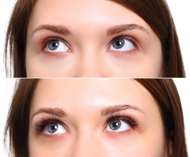 Woman With Before and After Eyelash Extensions